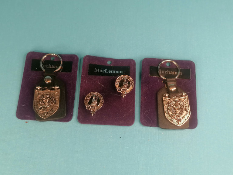 2x Buchanan scottish items kilt keyrings and  1x MacLennan.