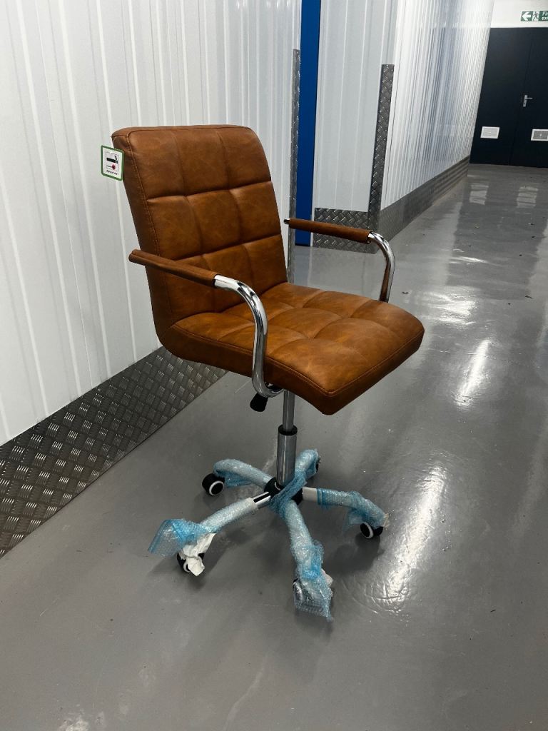 New Brown Office Chair with Chrome Accents