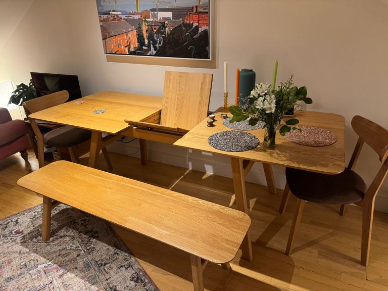 John Lewis extendable dining table, bench and 5 chairs set