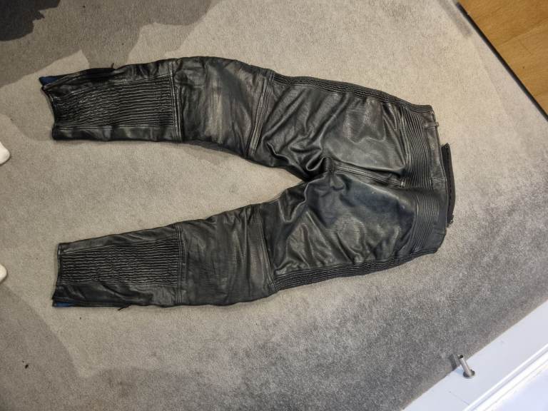 Leather biker jacket and trousers