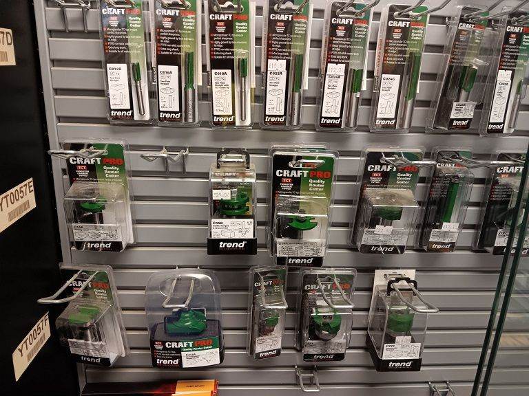 Full cabinet contents of new trend router cutters prices £10 each & upwards