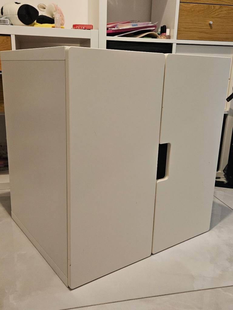 White Storage Cabinet with Double Doors – Good Condition