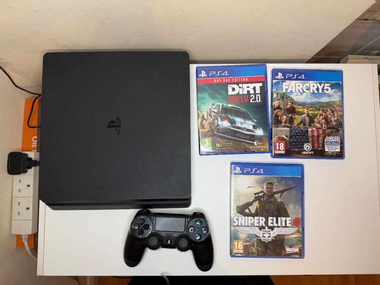 PS4 Slim Bundle – Controller + 3 Games – Ready to Play