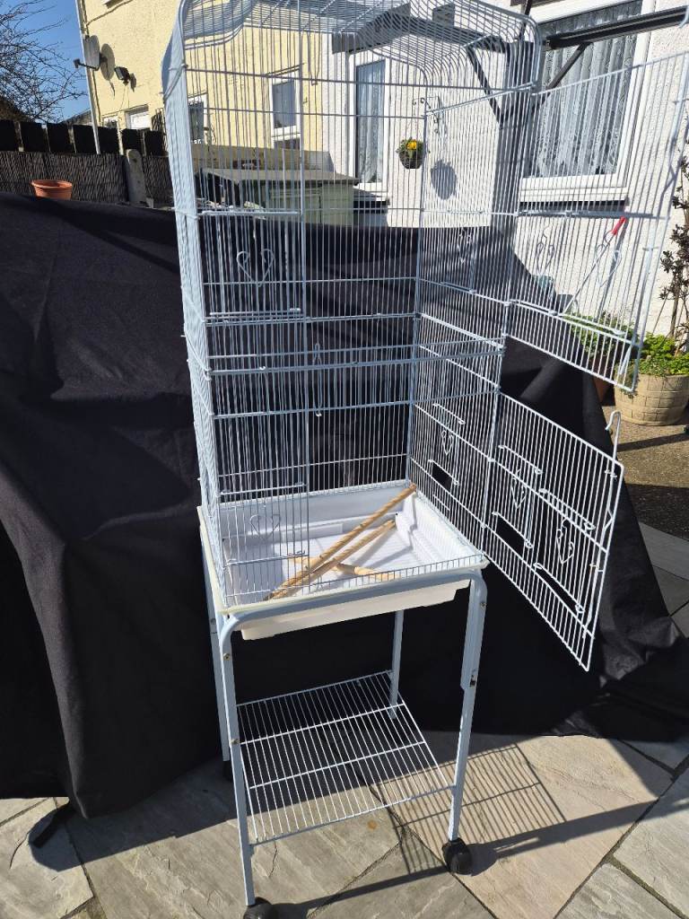 White upright bird cage