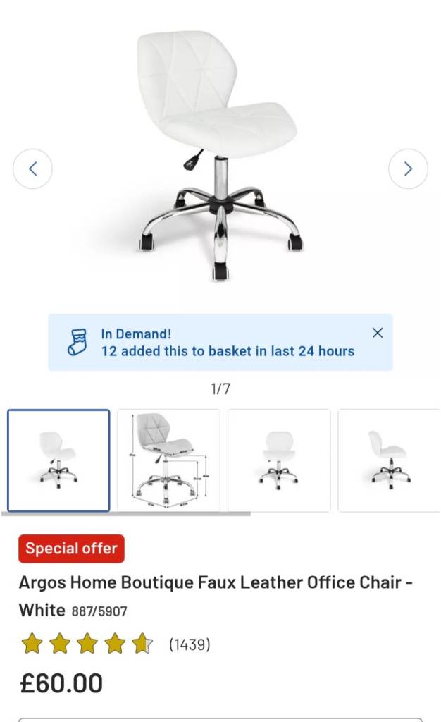 image for Adjustable height white colour leather chair, in good condition  A little use 