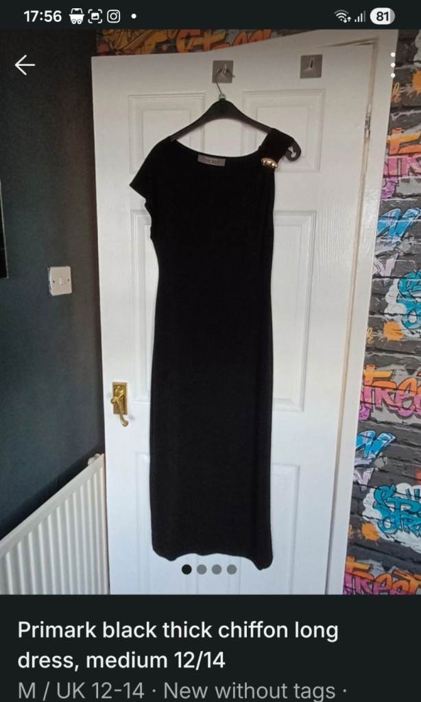 Primark Black Thick Chiffon Long Dress – New Without Tags size 12/14 £7