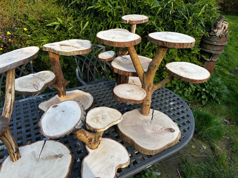 Rustic cup cake stands wedding decoration log slices 