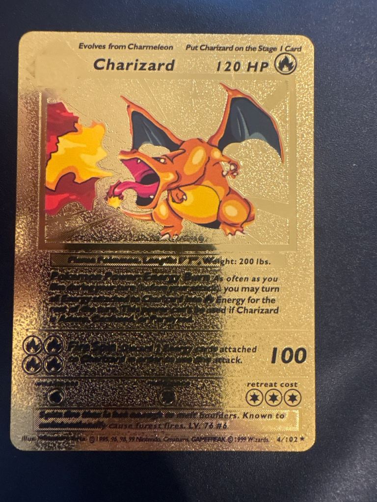 Rare Gold Charizard Pokemon Card - 120 HP, As Good As New