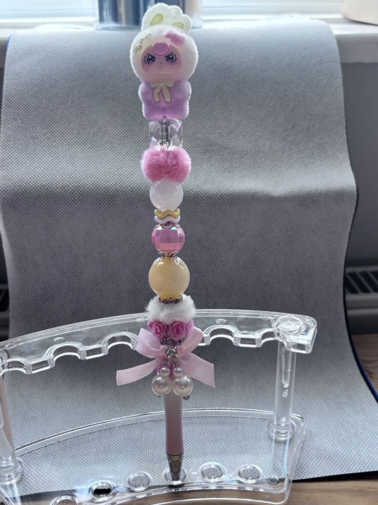 Cute Beaded Decorative Pen - Pink & Yellow