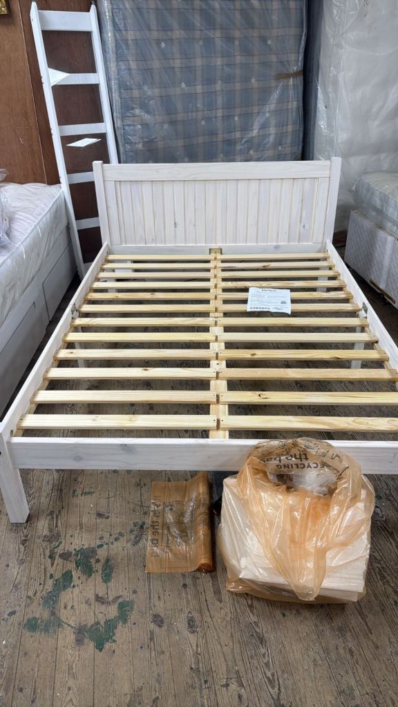 White Wooden double Bed Frame – New Condition and double bed mattress - New condition