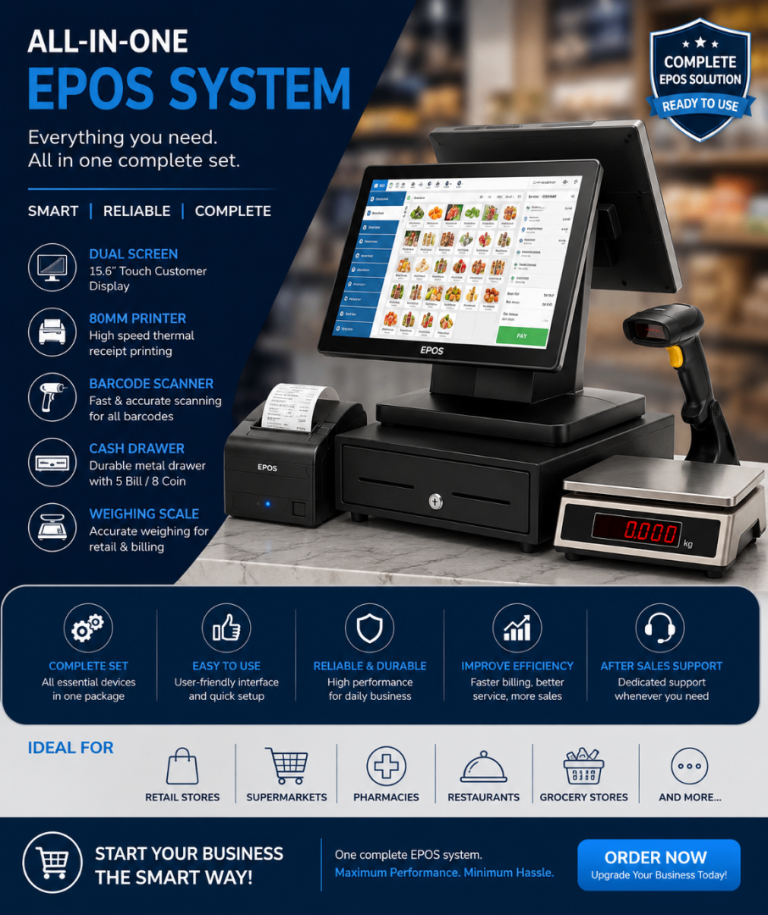 Complete EPOS System with Dual-Screen, Printer, Scanner, Cash Drawer, Scale