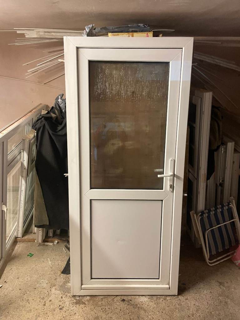 UPVC DOOR 204 x 88 OR 90 cm - UPVC DOUBLE GLAZED DOOR - OBSCURE GLASS (REF: DX199)