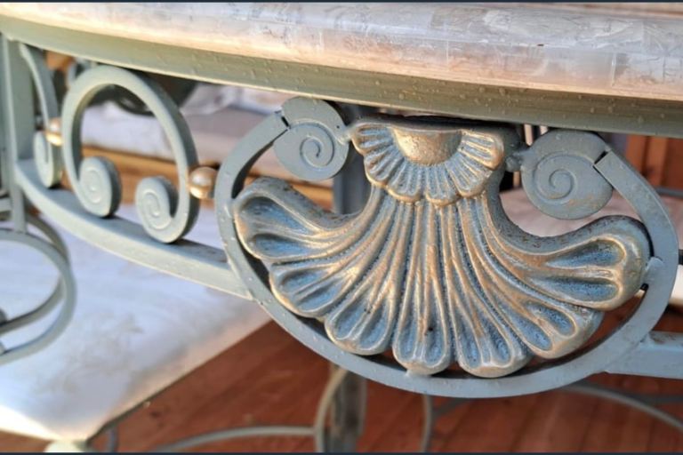 Beautiful Wrought iron & glass dining kitchen garden table & 4 chairs / conservatory FREE DELIVERY 