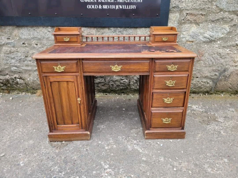 Edwardian Style Walnut Pedestal Desk