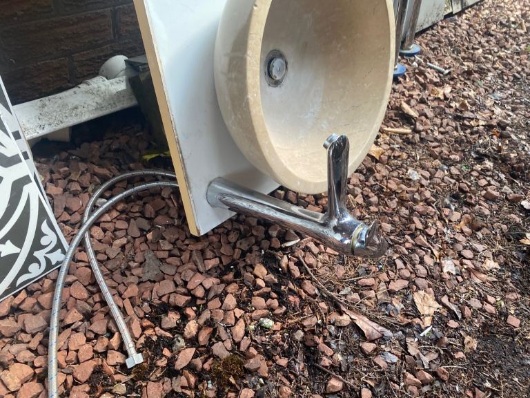 image for Solid stone countertop sink and tall tap 