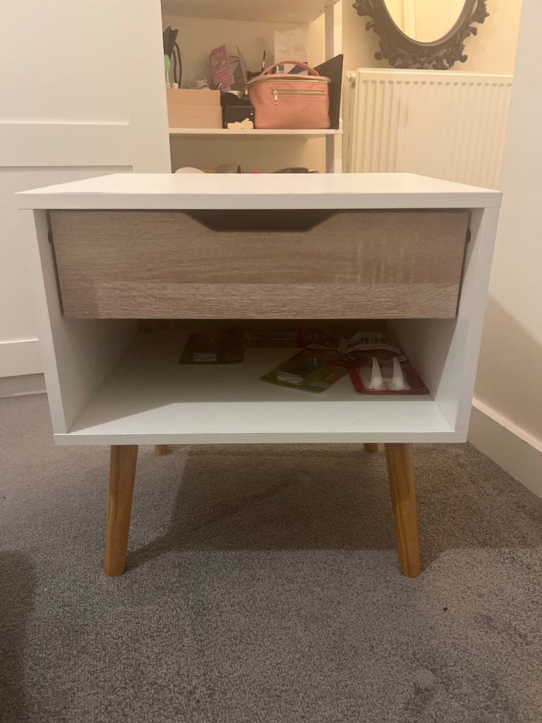 White and wood Bedside table