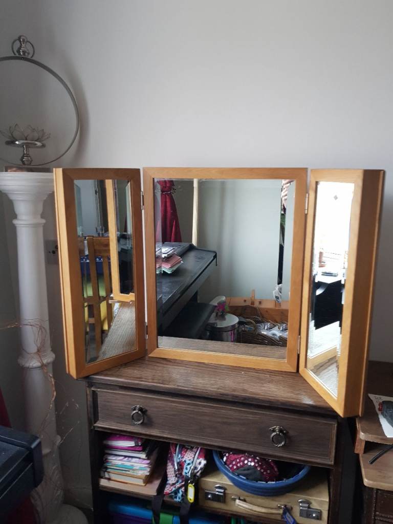 Vintage Wooden Vanity Mirror with Storage