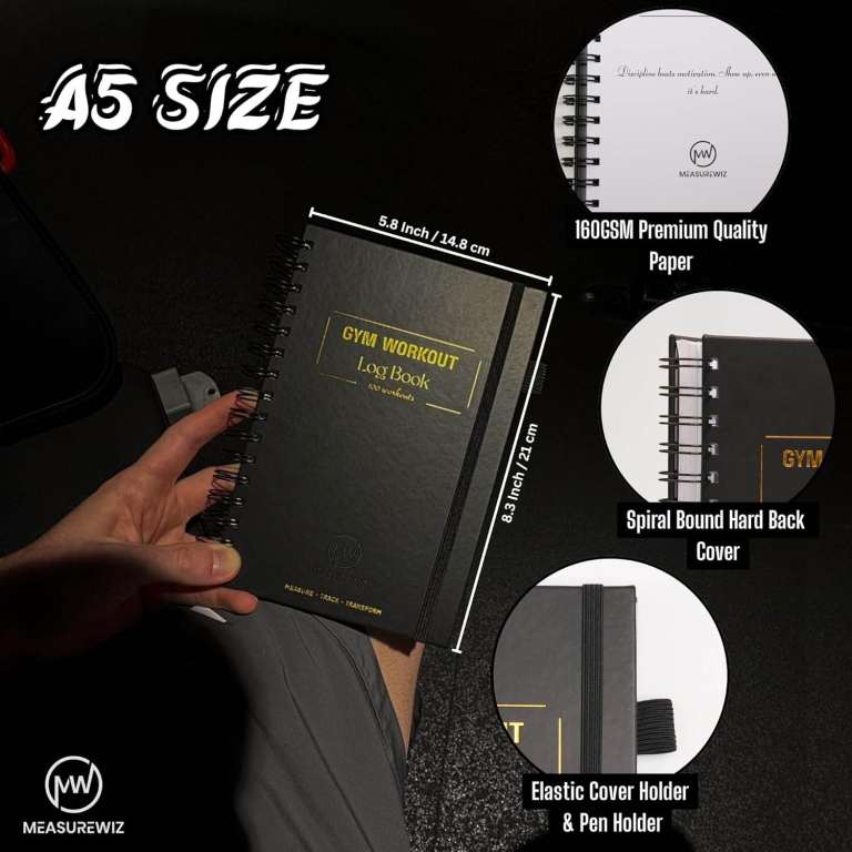 Gym Workout Log Book - A5 Hardback Fitness & Exercise Planner