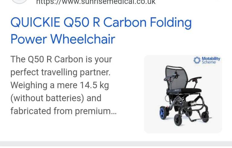 Quickie Q50 R Carbon Folding Power Wheelchair – Good Condition