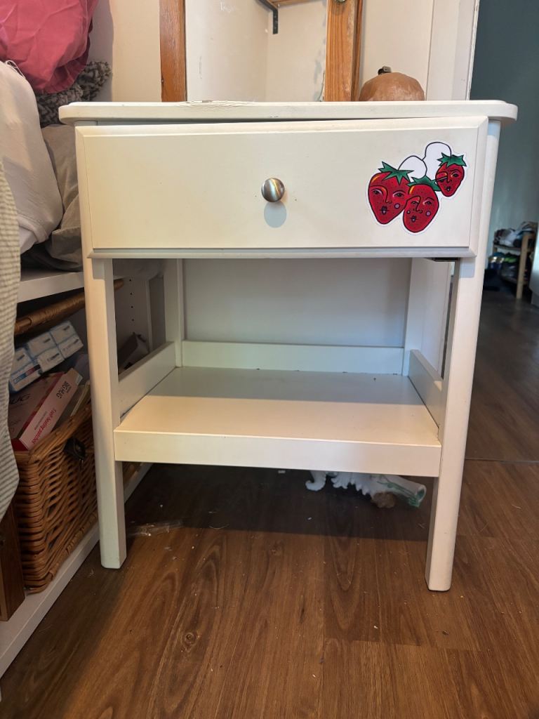 White Bedside Table with Drawer and Shelf