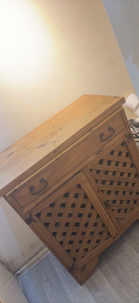 Wooden Sideboard with Lattice Doors and Drawer – Good Condition