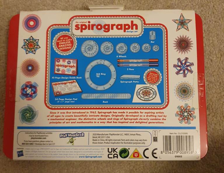 New unopened Spirograph 15 piece art design set in a handy carrying tin