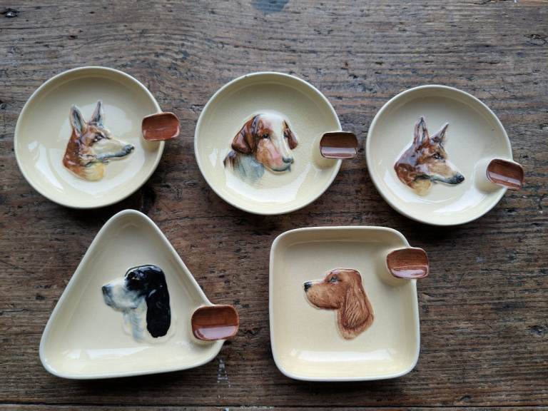 RARE Carlton Ware Art Deco Ceramic Dog Ashtrays Pin Dish £15 each 