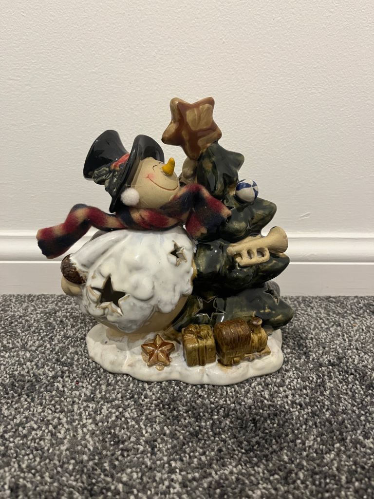 Christmas snowman ceramic tealight candle holder