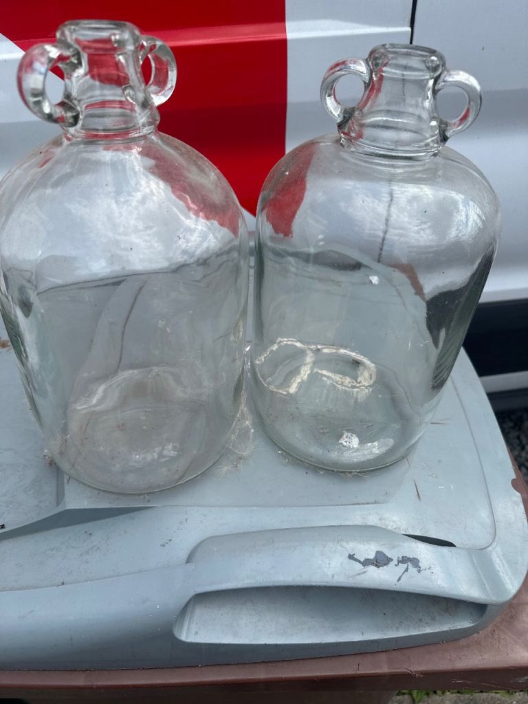 Pair of Large Clear Glass Demijohns with Handles