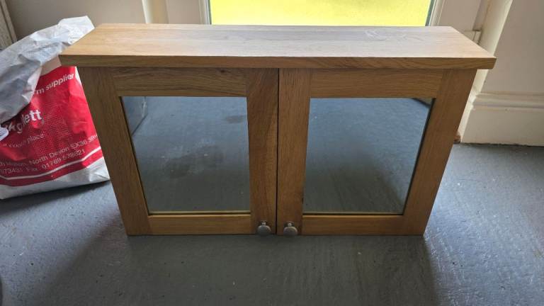 Oak bathroom wall cabinet with mirror doors 