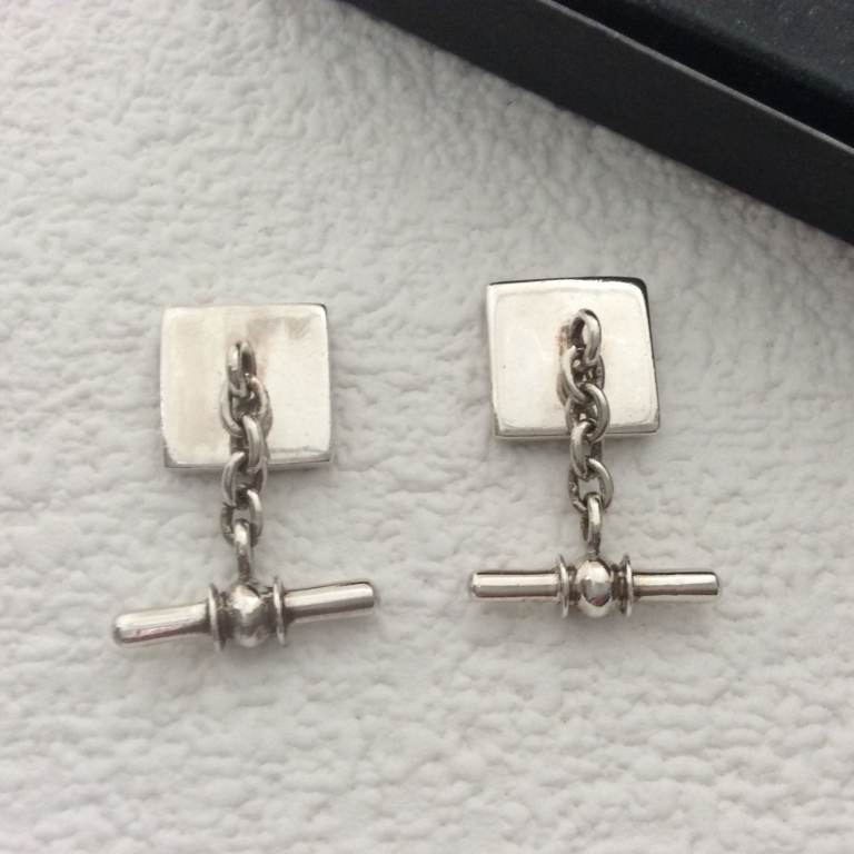 Classic 925 silver onyx square cufflinks - chain link - 13mm/0.5'' - gift box