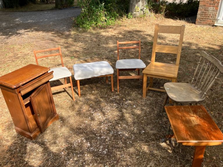 JOB LOT OF FURNITURE  FROM HOUSE CLEARANCE Wooden Chairs and Small Cabinet - Fair Condition