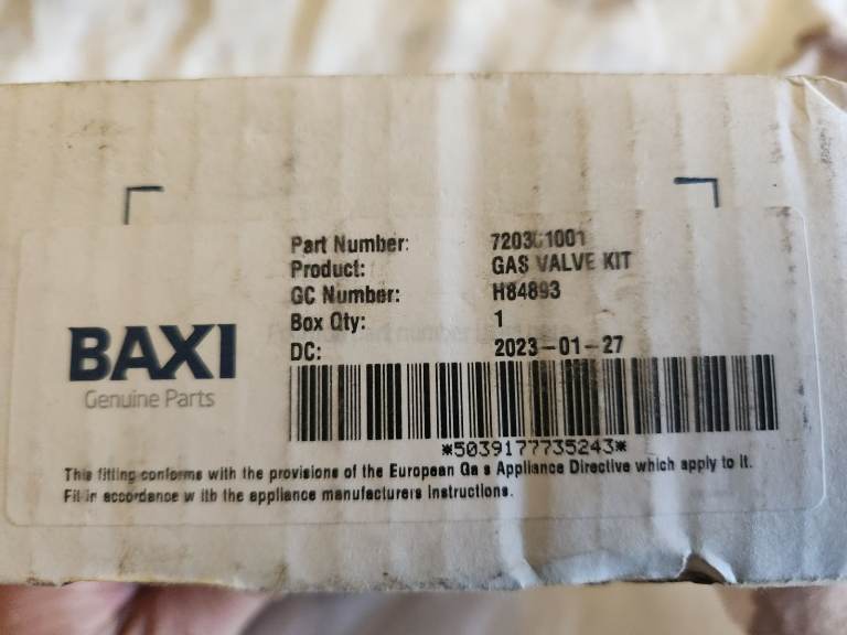 Baxi gas valve kit