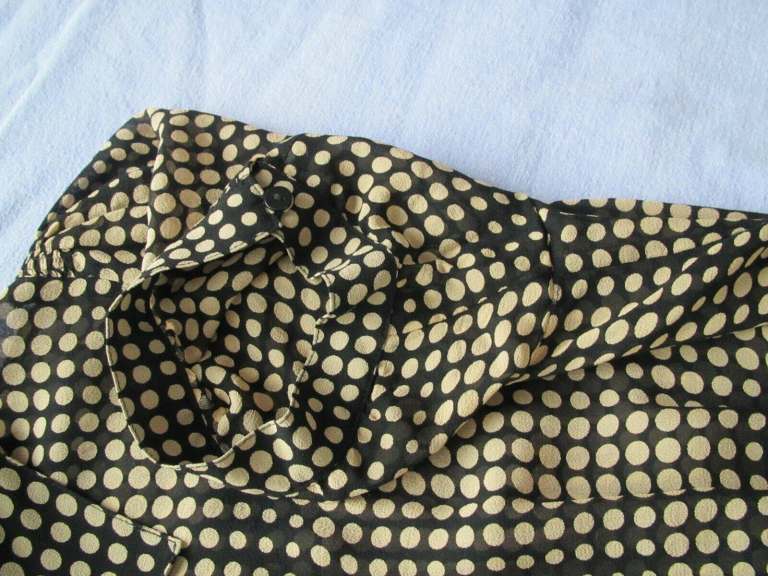 Classic, button up, brown spot, silk dress with matching fabric belt 63” (161cm) by Liena