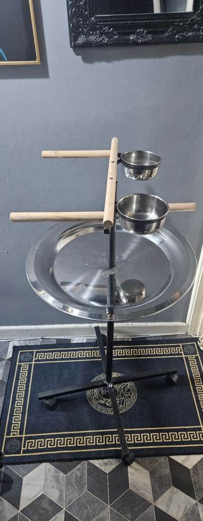 Bird pareot perch play stand table with bowls
