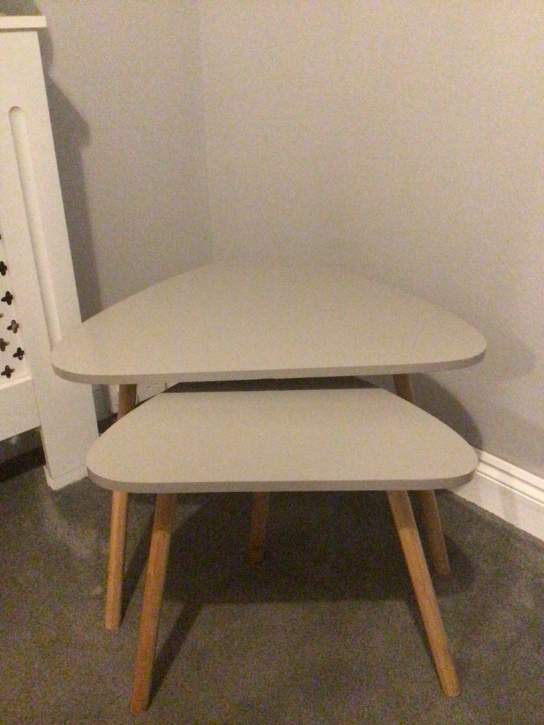 Pair of Grey Nesting Coffee Tables with Wooden Legs