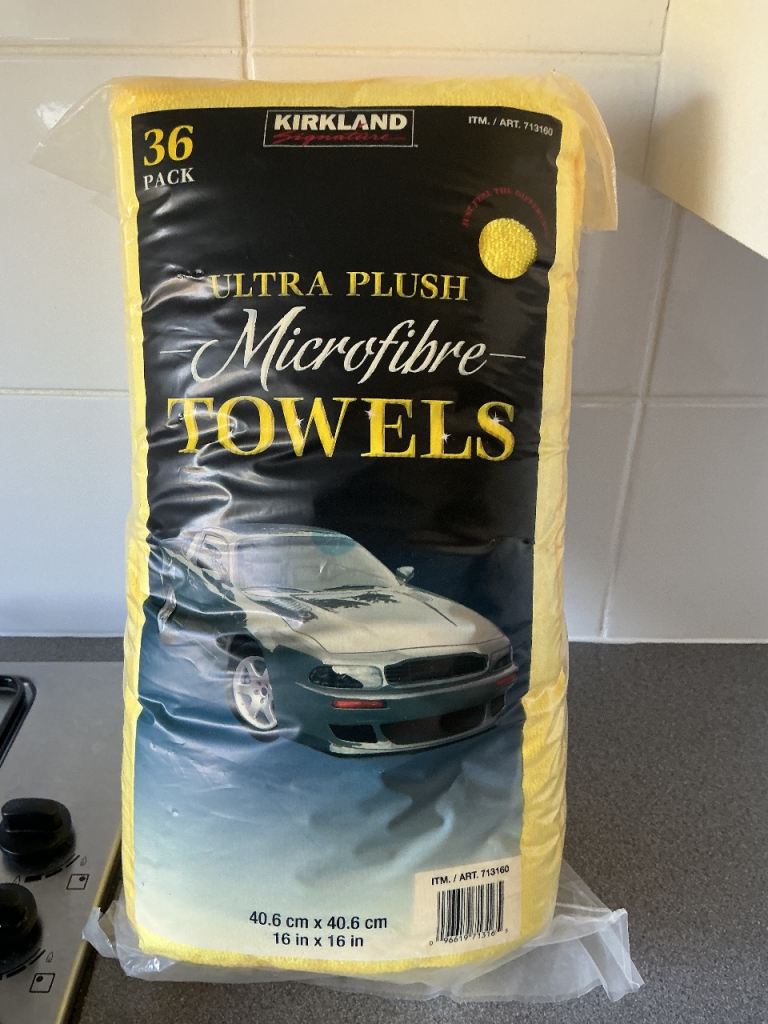 New opened pack of 36 less 5 or 6 unused Kirkland Microfibres towels Yellow 