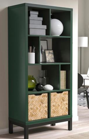 IKEA KALLAX Shelving unit, dark green, 147x77 cm, with black