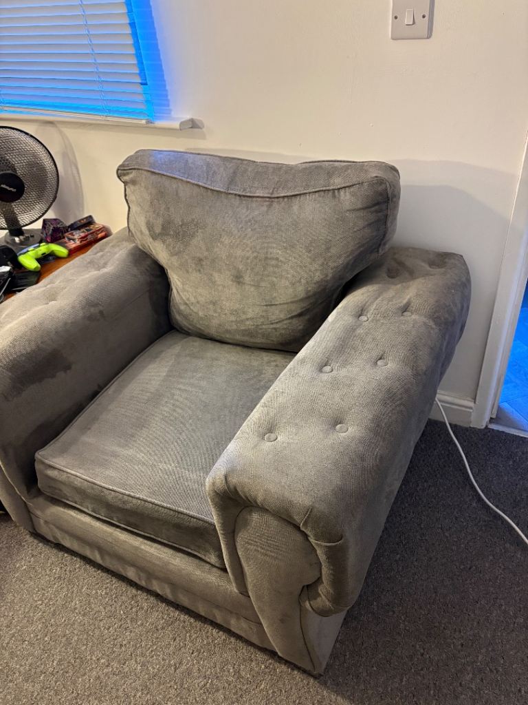 Grey Fabric Armchair – Fair Condition