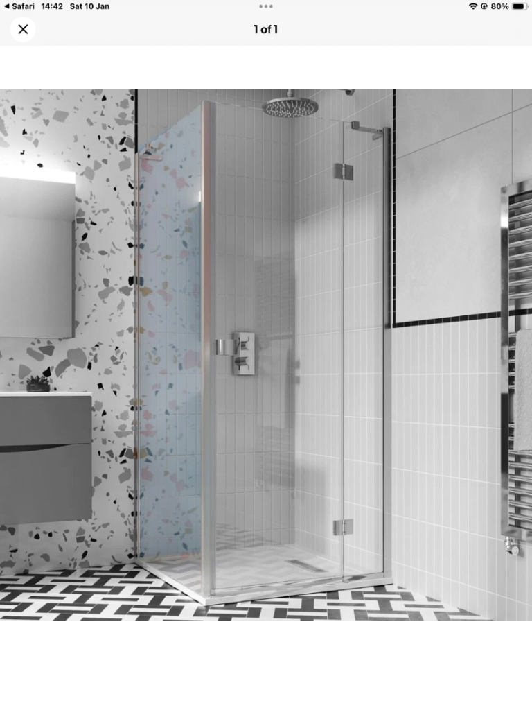 BNIB Crosswater Click clear glass & silver easy clean shower door & side panel cost over £700
