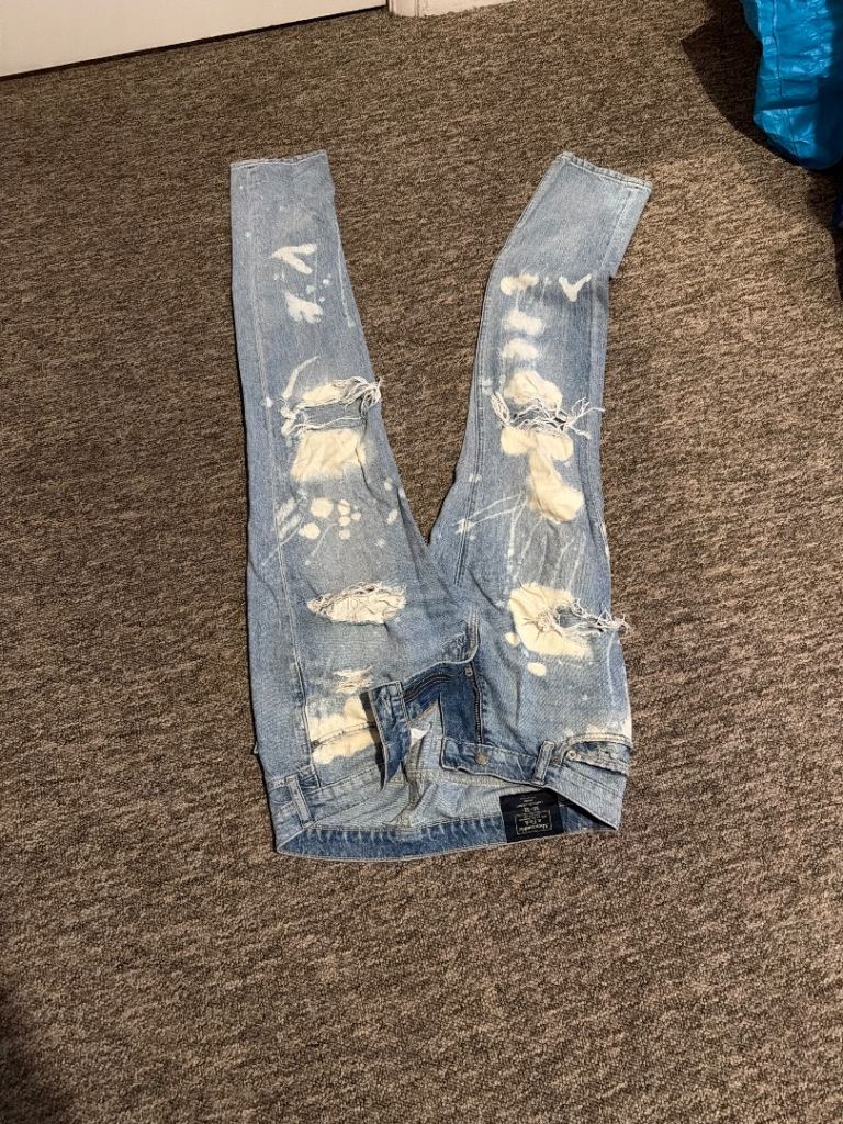 Mens Light Wash Ripped Jeans - Size 30, Good Condition