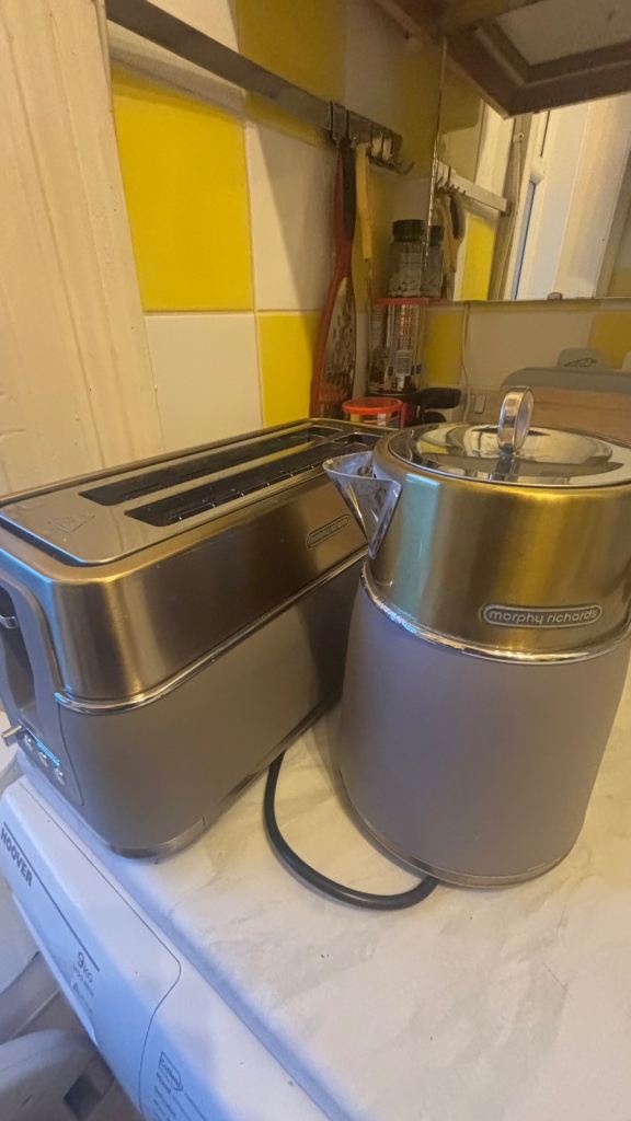 Morphy Richards Kettle & Toaster Set - Grey/Gold, Good Condition