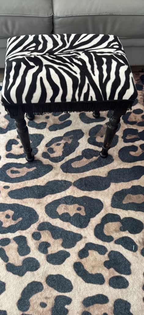 Lovely Zebra Print Footstool with Dark Wooden Legs