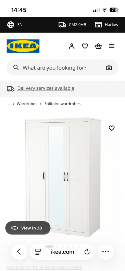 Three door wardrobe, good condition