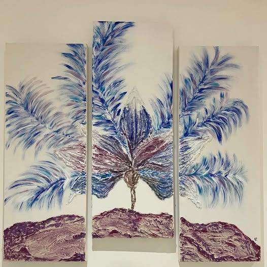 NEW-Large Triptych wall art Original Textured Art Painting-Mixed Media - on canvas-Deep Edge-Signed