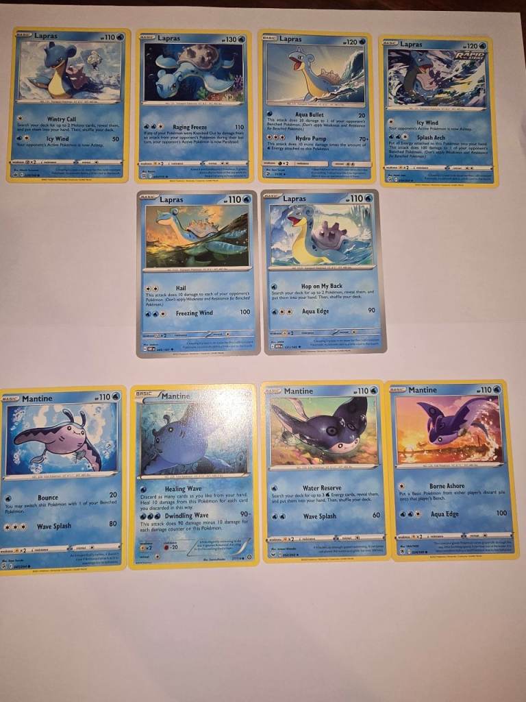 Pokemon Trading Cards - Lapras and Mantine Set, Good Condition