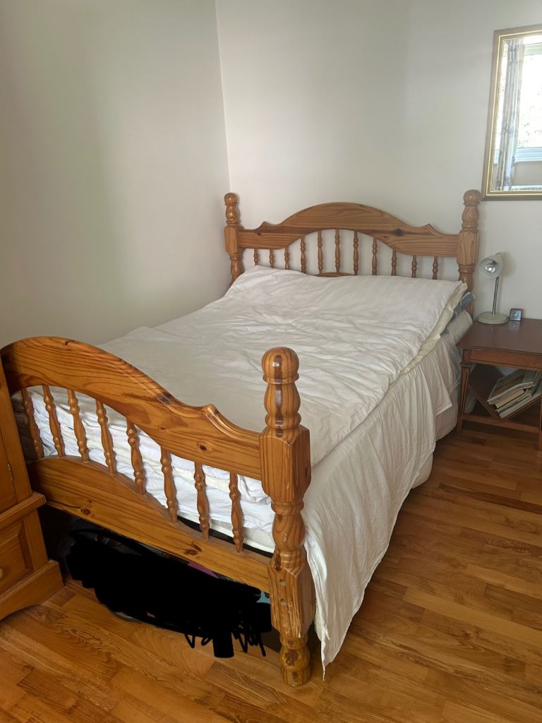 Wood bed frame and mattress