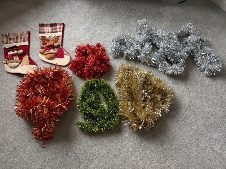 image for Christmas tinsel and two stockings