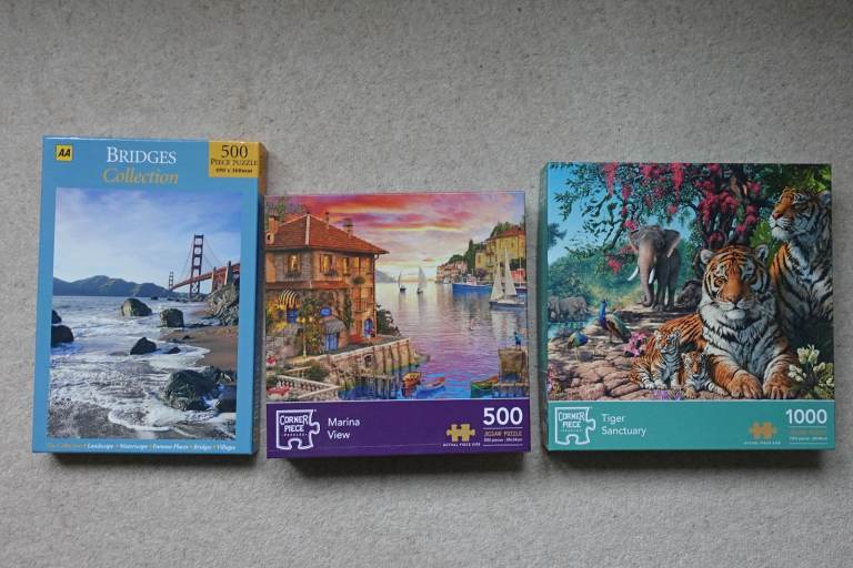 3x Jigsaw Puzzle. Tiger Sanctuary. Marina View. Golden Gate Bridge. Corner Piece