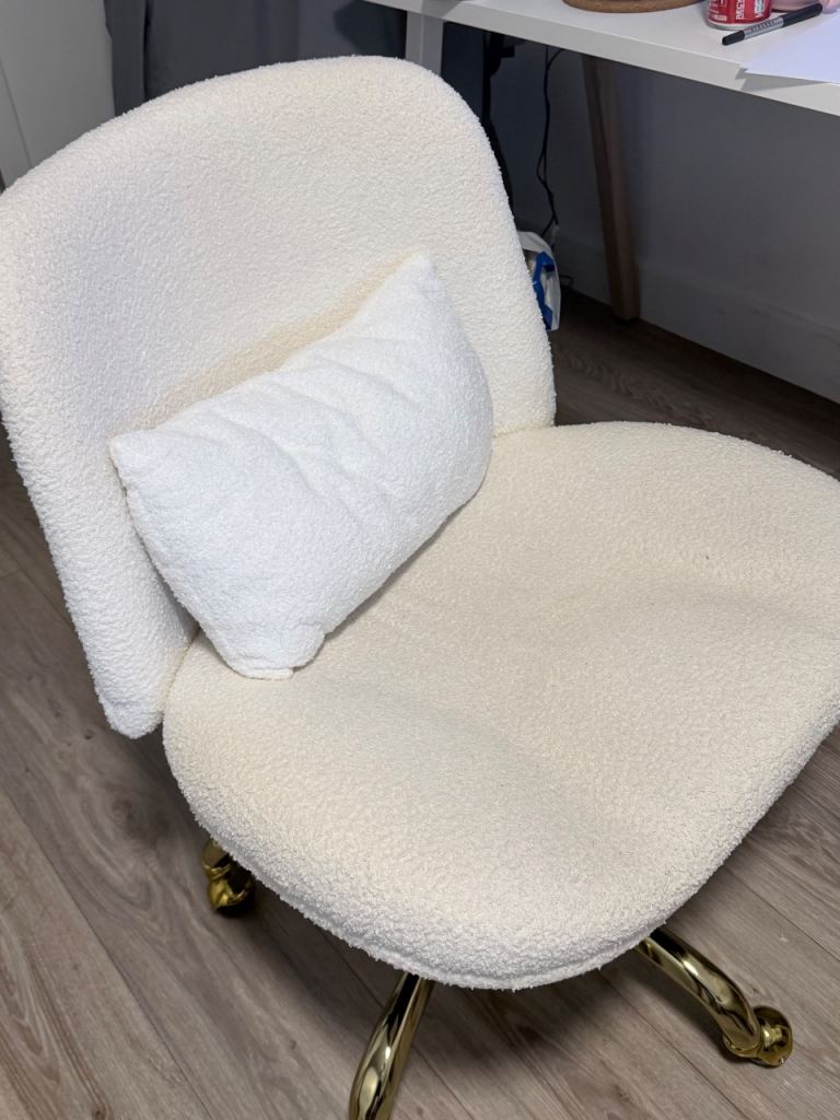 Cream Teddy Fabric Office Chair with Gold Base